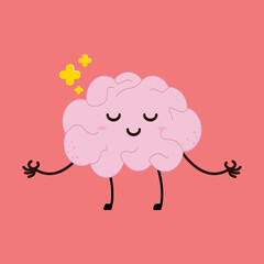 Brain character with smile symbolize good mood, positive thinking and good feeling.