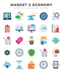 Market & Economy icons set. Collection of simple Flat web icons.