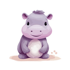 Cute Illustrated Hippo Clipart isolated on white