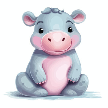 Cute Illustrated Hippo Clipart isolated on white