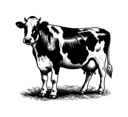 holstein friesian cattle hand drawn illustration milk cow vector