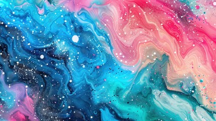 Captures soft mingling of blue and pink pastels in fluid art, expressing gentleness and creativity - obrazy, fototapety, plakaty