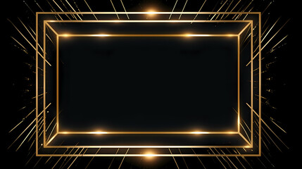 Abstract black background with modern classic luxury golden frame and glitter decoration