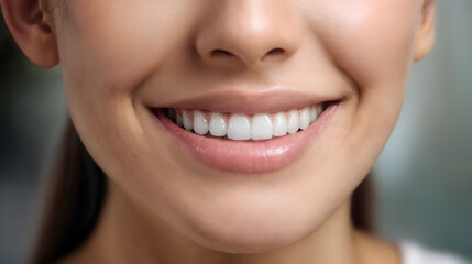 Young woman with a smile, pearly white teeth, impeccably aligned. Generative AI