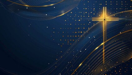 abstract background with golden cross on blue background, lines and circles Generative AI