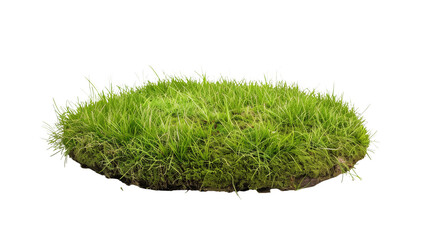 a round land made with green grass and soil isolated on transparent background"
