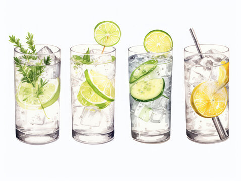 gin tonic collection set isolated on transparent background, transparency image, removed background