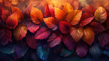 Red and yellow leaves. Created with Ai - obrazy, fototapety, plakaty