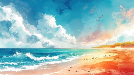 Sea Shore Magic Illustrated in Wallpaper