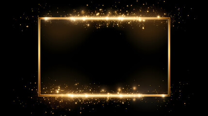 Abstract black background with modern classic luxury golden frame and glitter decoration