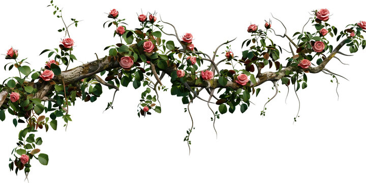 creeper with rose flowers, isolated on transparent background