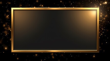 Abstract black background with modern classic luxury golden frame and glitter decoration