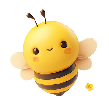 Cute 3d bee cartoon kawaii icon. Sweet adorable smiling baby bee. Isolated on white background