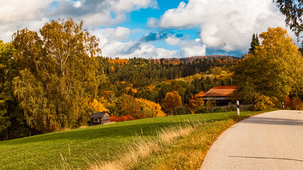Autumn or indian summer view near Kostenz, Perasdorf, Straubing-Bogen, Bavarian forest, Bavaria,...
