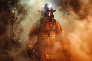 Firefighter enveloped in smoke