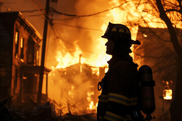 Firefighter facing residential inferno