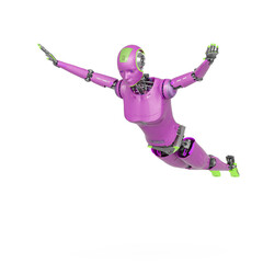 female cyborg is flying dowm