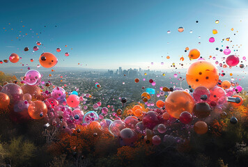 Background with balloons. Created with Ai