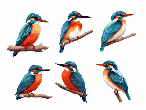 Kingfisher collection set isolated on transparent background, transparency image, removed background