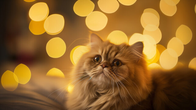 Gato persa isolada e ao fundo luzes amarelas - Papel de parede