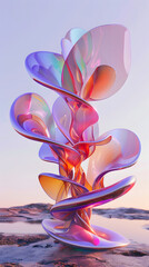 Translucent Abstract 3D Organic Shapes in Desert