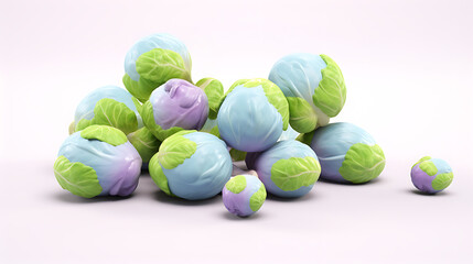 Artistic Pastel Brussels Sprouts - hues of green, blue, and purple, arranged against neutral backdrop