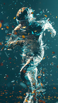 Abstract 3D Holographic Astronaut Shattering into Fragments