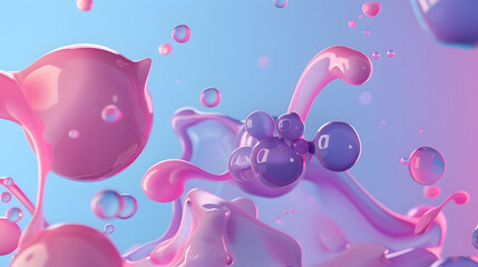 Fluid Motion of Pink Bubbles on Blue Backdrop