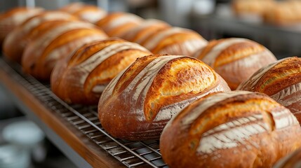 Bread loaves on a cooling rack, conveying the freshness. AI generate illustration