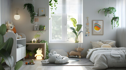 Radiantly lit kids' bedroom showcasing creative decor with playful toys and educational elements