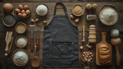 A baker's apron and tools neatly arranged. AI generate illustration