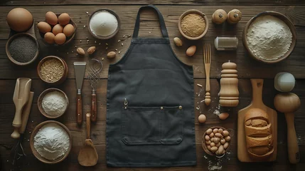 Deurstickers A baker's apron and tools neatly arranged. AI generate illustration © PandaStockArt