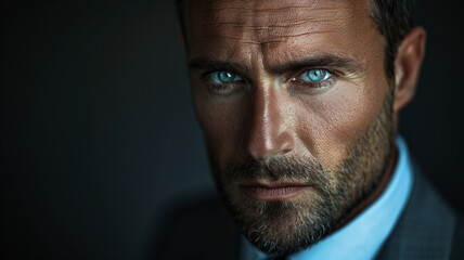 Obraz premium Intense gaze of a man with powerful presence, showing depth and determination.