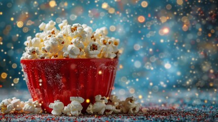 Red Bowl Filled With Popcorn on Table