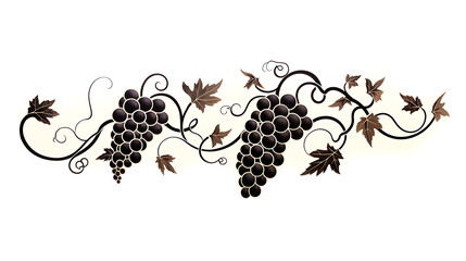 Black and gold grapevine, swirling tendrils, white backdrop, wine labels, menus, or decorative elements
