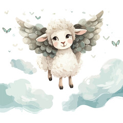 Whimsical Flying sheep Clipart