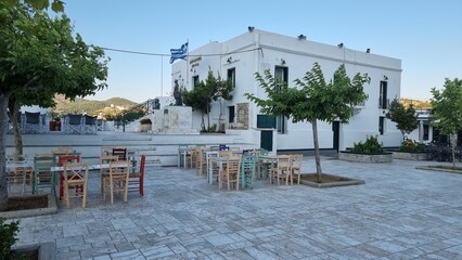 Fototapeta na wymiar greece skiros or skyros island center chora city pavements arcs central square in summer
