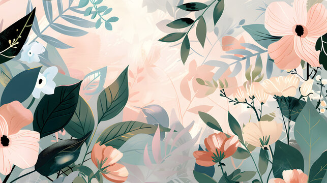 Abstract Botanical Patterns with Inspirational Quotes on Neutral Backdrop