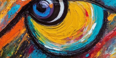 Close up view of the eye of an artist with different colors. - obrazy, fototapety, plakaty
