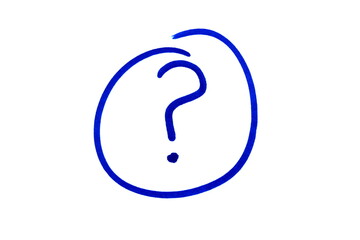 On a white background, a drawn circle with a question mark.	