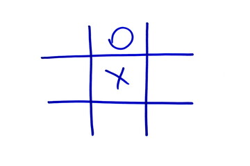 Tic-tac-toe game on white paper is drawn with a black marker.	
