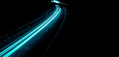 blue car lights at night. long exposure