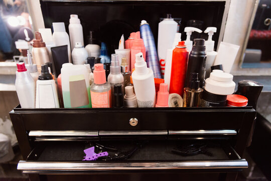 Variety of Hair Salon Products on a Stylist's Station