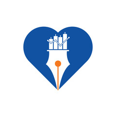 Pen finance heart shape concept logo design icon vector. pen graph or financial education vector logo template.