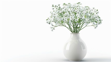 Beautiful white flowers on vase on white background. AI generated image
