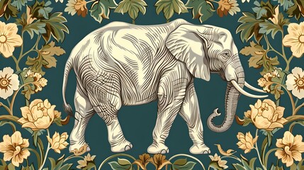 Elegant elephant on a floral background, stylized vintage illustration perfect for textiles. ideal for patterns, nature themes, and traditional decors. AI