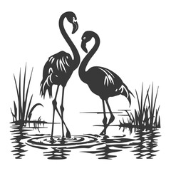 Silhouette Flamingos Birds black color only full body