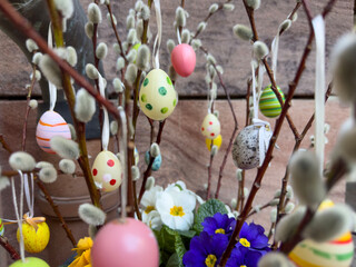 colorful easter decoration with eggs and flowers