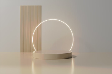 Beige podium in 3d render design on background, 3d render