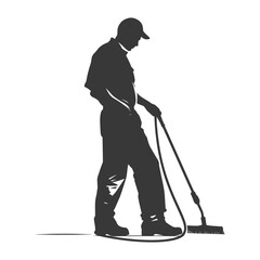 Silhouette janitor in action black color only full body